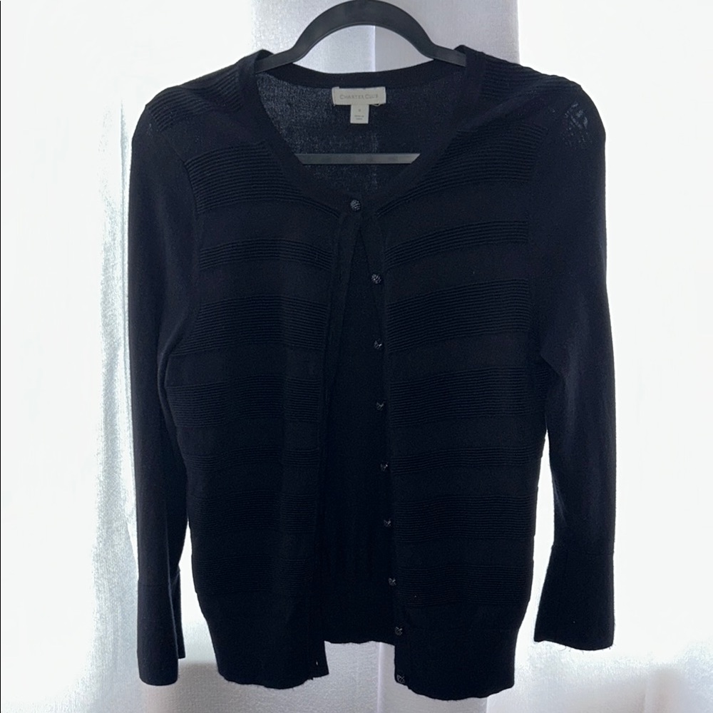Charter Club Black Cardigan Sweater Classic Knit